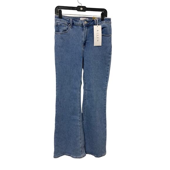 Risen Denim - Risen Women's Size 31Wide Flare Leg Jeans Blue Medium Wash Denim Stretch NWT